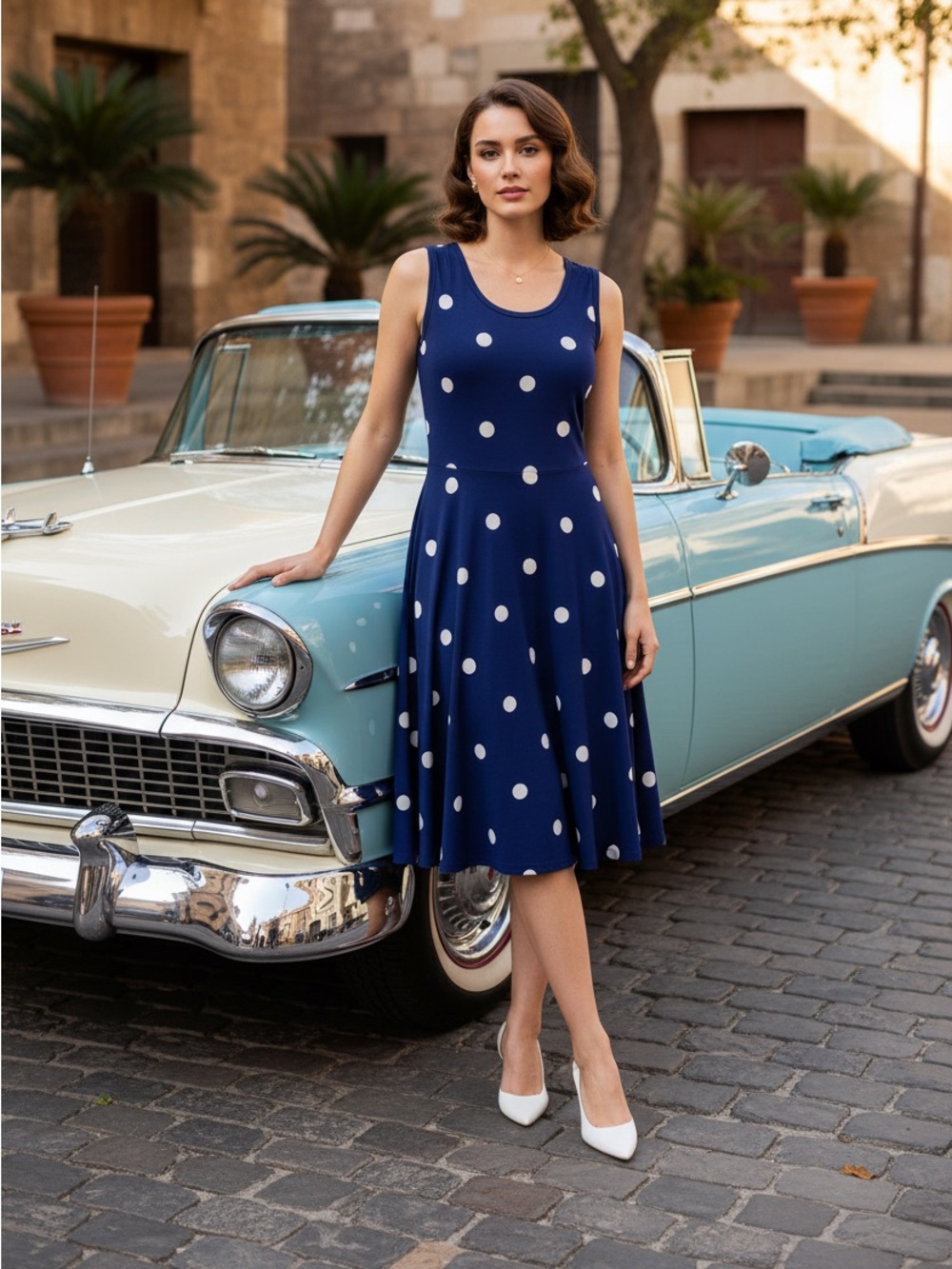 LuLaRoe Nicki • A-Line • Sleeveless • Fit and Flare Dress • Blue Polka Dot